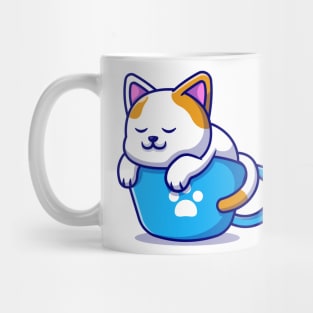 Sleeping Cat and Coffee Kawaii Orange - Cute Mug